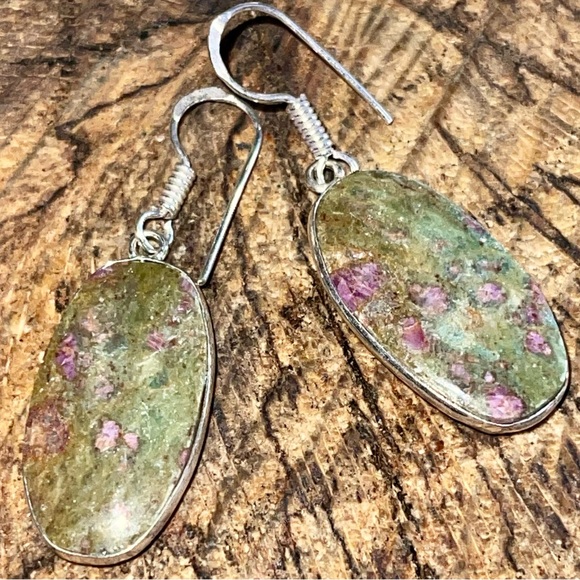 Oval Ruby Fuchsite Earrings 1 1/2” - Picture 2 of 7